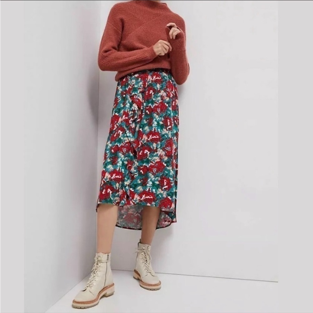 Anthropologie porridge floral red green ruffle skirt small